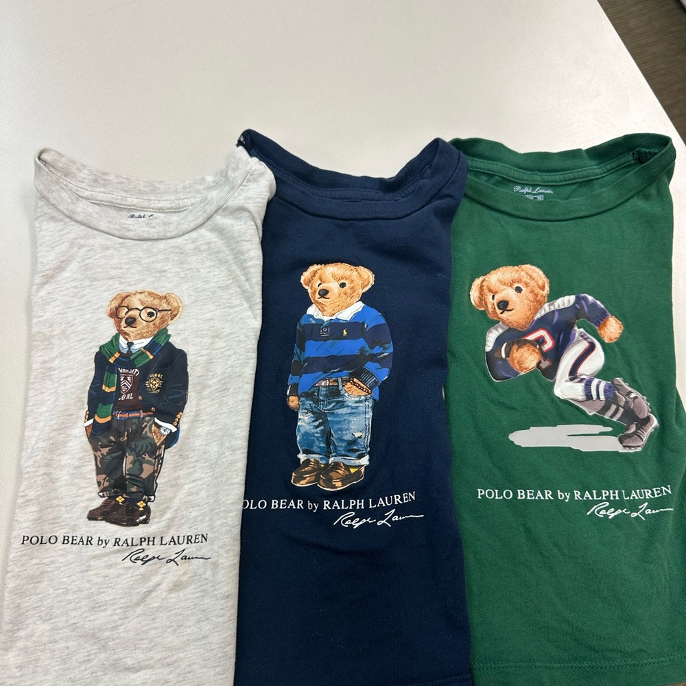 Lot of 3 Ralph Lauren Polo Bear T-Shirts - Gray, Green, Navy - Picture 2 of 3